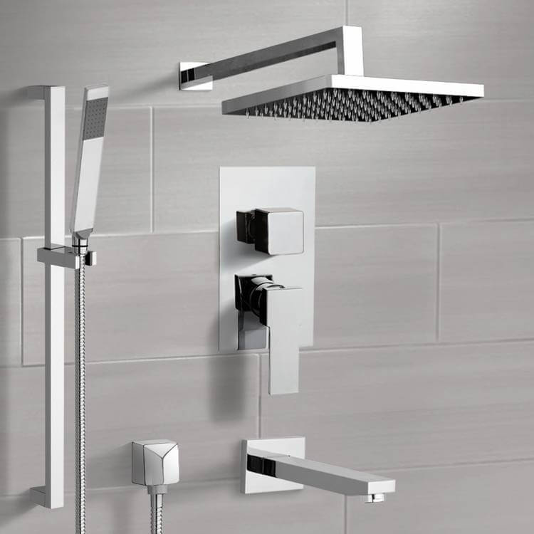 Tub and Shower Faucet, Remer TSR46, Chrome Tub and Shower System with Rain Shower Head and Hand Shower